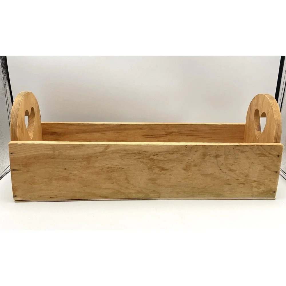 Primitive Wooden Heart Cutout Storage Tote Caddy Box Farmhouse Decor 18